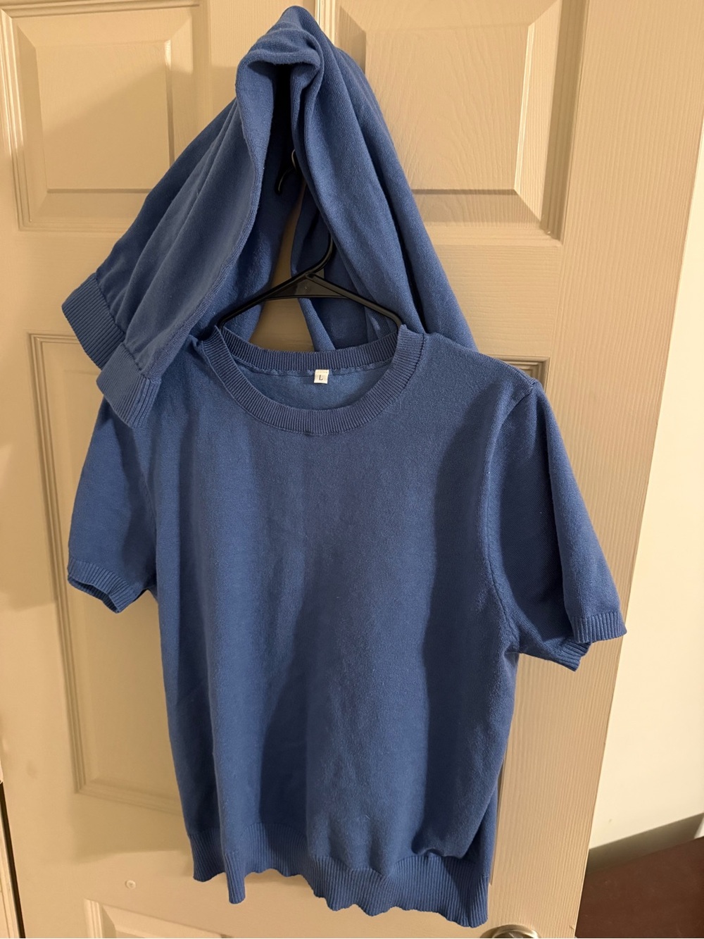 Amazon Women's Short-Sleeve Crewneck Sweater & Skirt Set in Blue